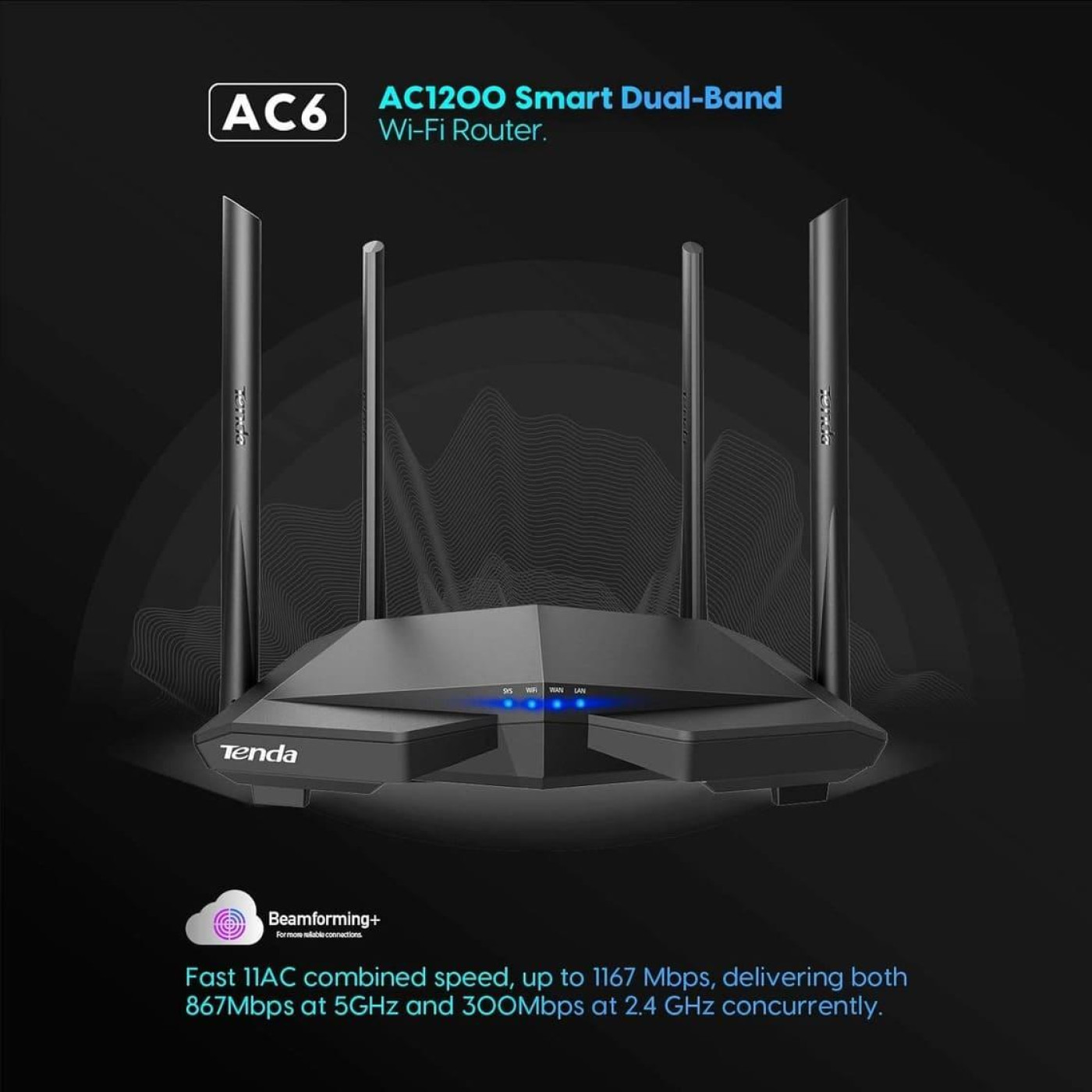 Роутер Tenda AC6 AC1200 Black 802.11ac (AC6)