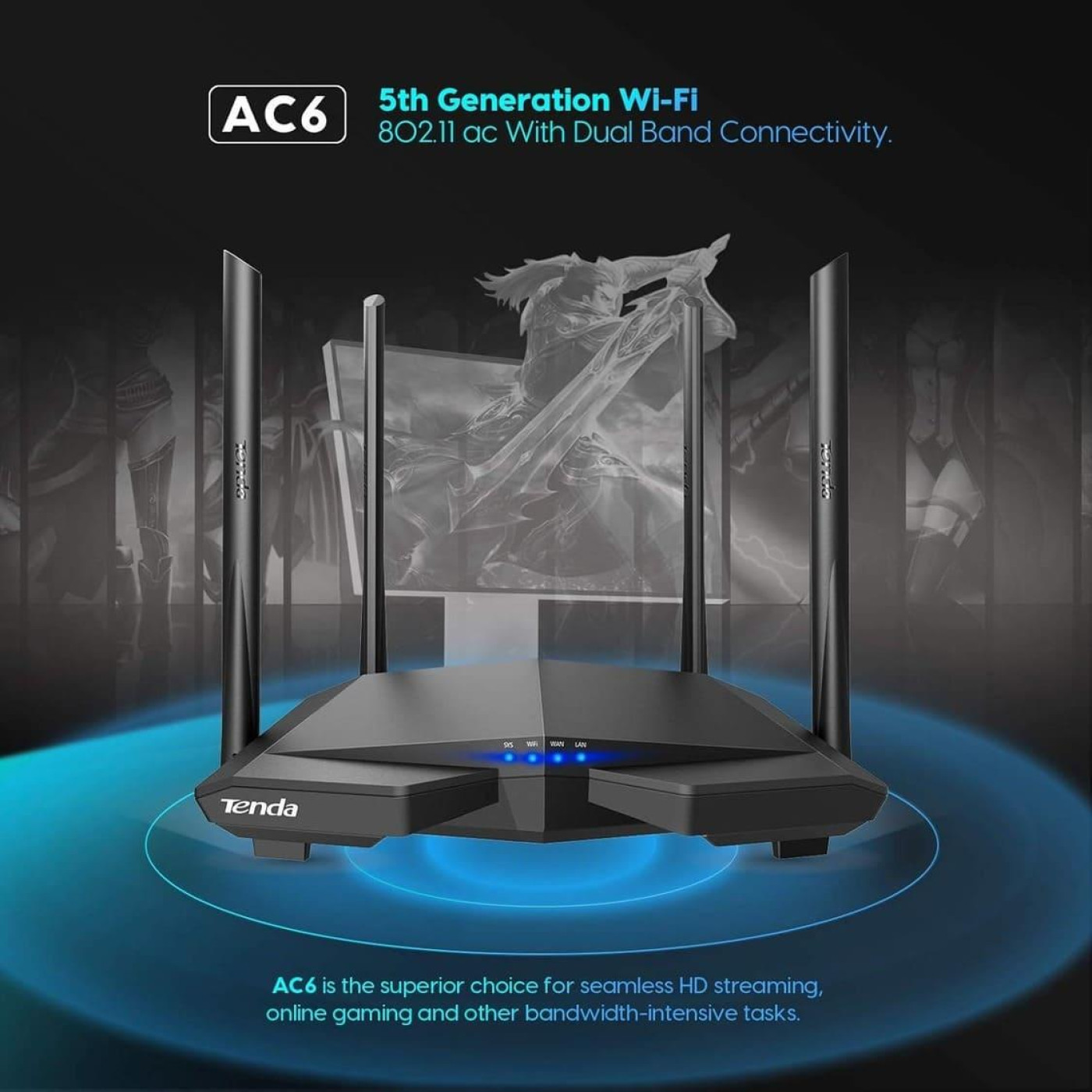 Роутер Tenda AC6 AC1200 Black 802.11ac (AC6)