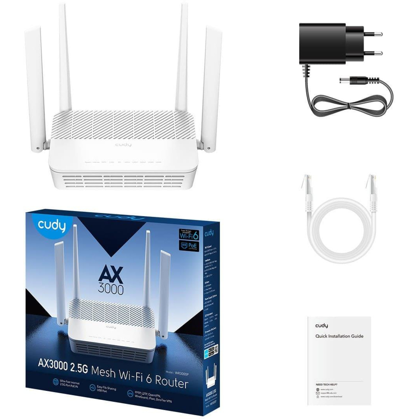 Роутер Cudy WR3000P, AX3000 2.5G Wi-Fi 6 Mesh PoE Router (WR3000P)