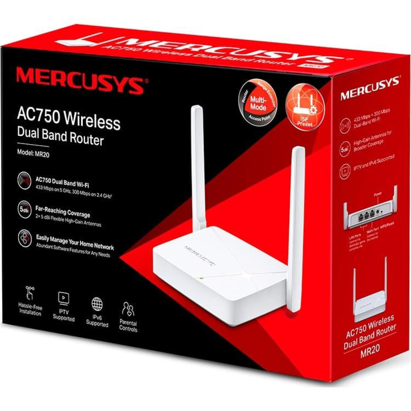 Роутер Mercusys MR20 AC750, 2xFE LAN, 1xFE WAN (MR20)