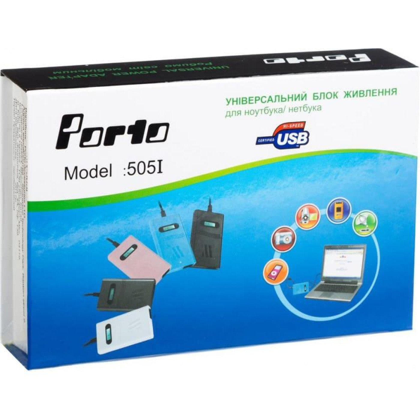 Блок питания для ноутбука Porto 70W, DC 15-24V (регулируемый), 4A max, + USB 5V,1A (MN-505I)