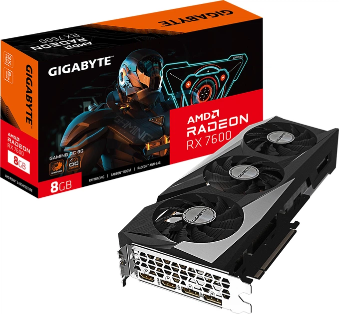 Видеокарта GIGABYTE AMD Radeon RX 7600 8GB Gaming OC (GV-R76GAMING OC-8GD) (GDDR6, 128 bit, PCI-E v4.0 x8)