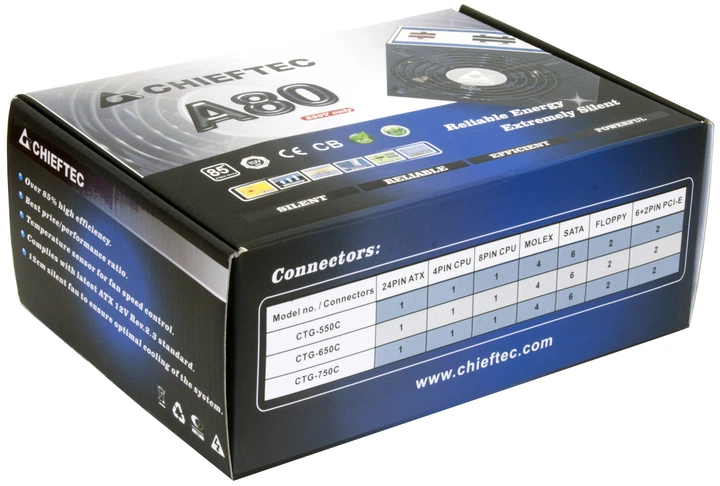 Блок живлення Chieftec A80 550W (CTG-550C) — Форм-фактор ATX для сумісності корпусів