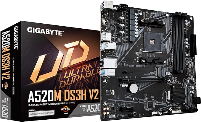 Материнская плата GIGABYTE A520M DS3H V2 (A520M DS3H V2) (Socket AM4, AMD A520, Micro-ATX) — 24+8-контактные разъёмы питания для стабильности системы