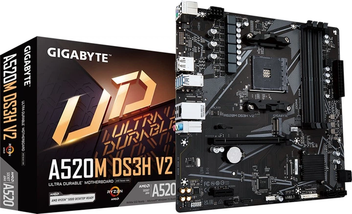 Материнская плата GIGABYTE A520M DS3H V2 (A520M DS3H V2) (Socket AM4, AMD A520, Micro-ATX)