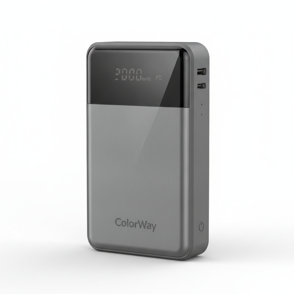 Павербанк ColorWay Gray 20 000 mAh / 22.5 Вт (CW-PB200LPH3GR-PDD) — Большая емкость батареи 20 000 mAh для длительной зарядки