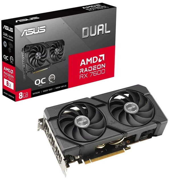 Видеокарта ASUS AMD Radeon RX 7600 8GB DUAL OC EVO (DUAL-RX7600-O8G-EVO) (GDDR6, 128 bit, PCI-E v4.0)