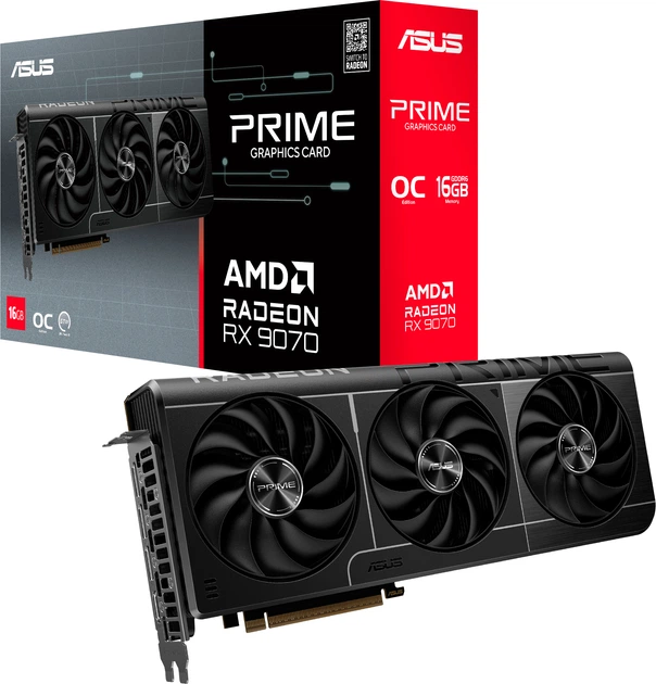 Відеокарта ASUS AMD Radeon RX 9070 16GB Prime OC (PRIME-RX9070-O16G) (GDDR6, 256 bit, PCI-E v5.0 x16)