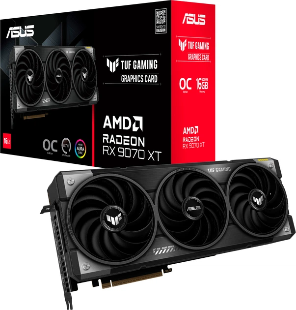 Відеокарта ASUS AMD Radeon RX 9070 XT 16GB TUF Gaming OC (TUF-RX9070XT-O16G-GAMING) (GDDR6, 256 bit, PCI-E v5.0 x16)