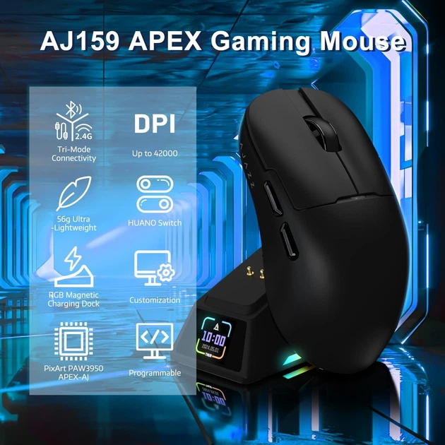 Мышь Ajazz AJ159 APEX Black (AJM159-A-B) — Максимальное разрешение сенсора 30000 dpi