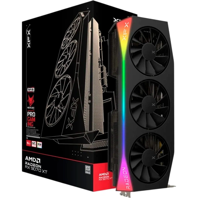 Видеокарта XFX AMD Radeon RX 9070 XT 16GB Mercury Gaming Edition (RX-97TMERCB9) (GDDR6, 256 bit, PCI-E v5.0 x16)