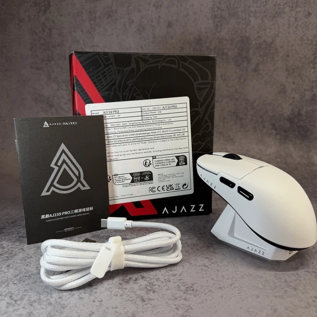 Миша Ajazz AJ159PRO White 8K Charging Dock (AJ159-PRO-W) — Комбіноване під'єднання для гнучкості