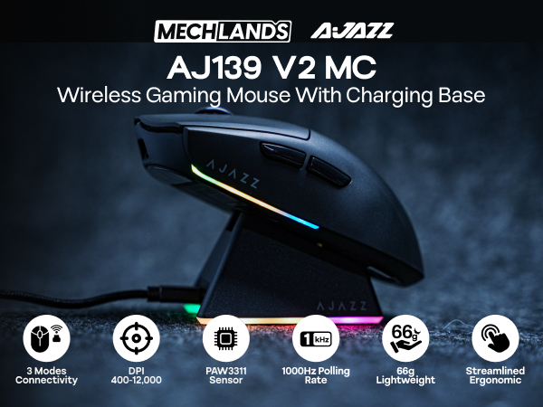 Мышь Ajazz AJ139 V2 MC Black (AJ139-V2-MC-B) — Интерфейс USB и беспроводное подключение