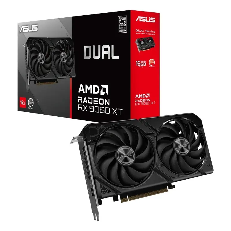Видеокарта ASUS AMD Radeon RX 9060 XT 16Gb DUAL OC (DUAL-RX9060XT-16G) (GDDR6, 128 bit, PCI-E v5.0 x16) — Память GDDR6 для быстрой обработки графики