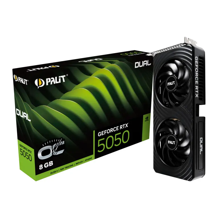 Відеокарта Palit RTX 5050 8GB StormX (NE65050019P1-GB2070F) (GDDR6, 128 bit, PCI-E v5.0 x8) — Обсяг відеопам'яті 8 ГБ для ігор