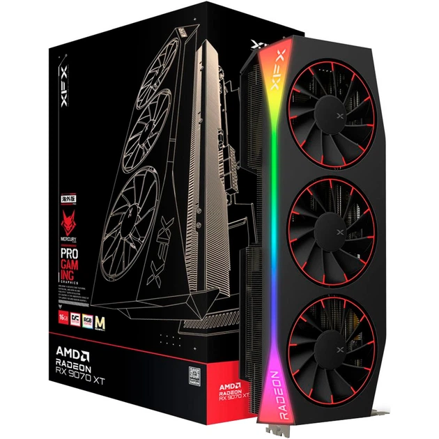 Видеокарта XFX AMD Radeon RX 9070 XT 16GB Mercury OC Magnetic Air Edition with RGB (RX-97TMARGB9) (GDDR6, 256 bit, PCI-E v5.0 x16)