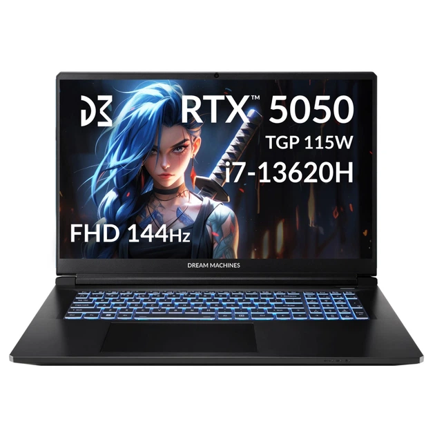 Ноутбук Dream Machines 17.3 RG5050-17UA28 FHD 144Hz/Intel i7-13620H/32GB/2TB/RTX 5050 8GB/DOS (RG5050-17UA28) — Екран 17.3 дюйма з широким оглядом