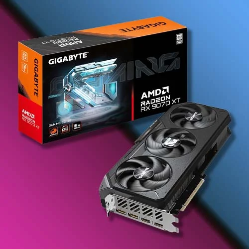 Видеокарта GIGABYTE AMD Radeon RX 9070 XT 16GB GAMING OC ICE (GV-R907XGAMINGOCICE-16GD) (GDDR6, 256 bit, PCI-E v5.0 x16) — Графический чип RX 9070 XT: мощность и эффективность