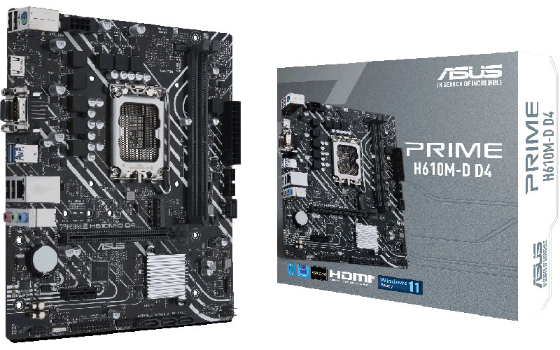 Материнская плата ASUS PRIME H610M-D D4 (PRIME H610M-D D4) (Socket 1700, Intel H610, Micro-ATX) — Micro-ATX форм-фактор для компактных систем