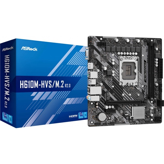 Материнская плата AsRock H610M-HVS/M.2 R2.0 (H610M-HVS/M.2 R2.0) (Socket 1700, Intel H610, Micro-ATX) — Micro-ATX форм-фактор для компактных систем