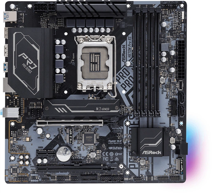 Материнська плата AsRock H670M PRO RS (H670M PRO RS) (Socket 1700, Intel H670, Micro-ATX)