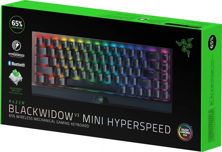 Клавиатура Razer BlackWidow V3 Mini Hyperspeed Green Wireless Black (RZ03-03891600-R3R1) — Механические клавиши для быстрого набора