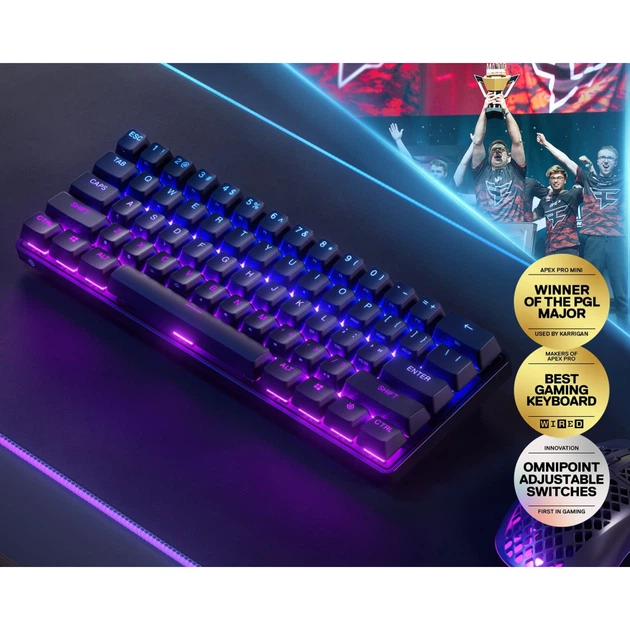 Клавіатура SteelSeries Apex Pro Mini RGB OmniPoint Switches Wireless Black (64842) — Комбіноване підключення для гнучкості використання