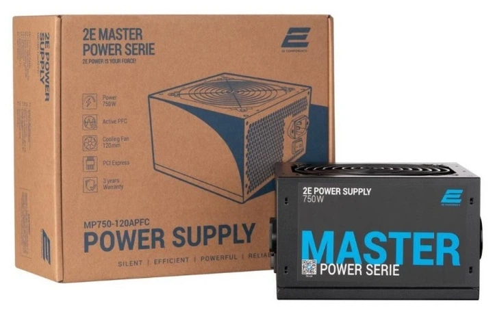 Блок питания 2E Master Power 750W (2E-MP750-120APFC) — Сертификация 80 PLUS White для энергоэффективности